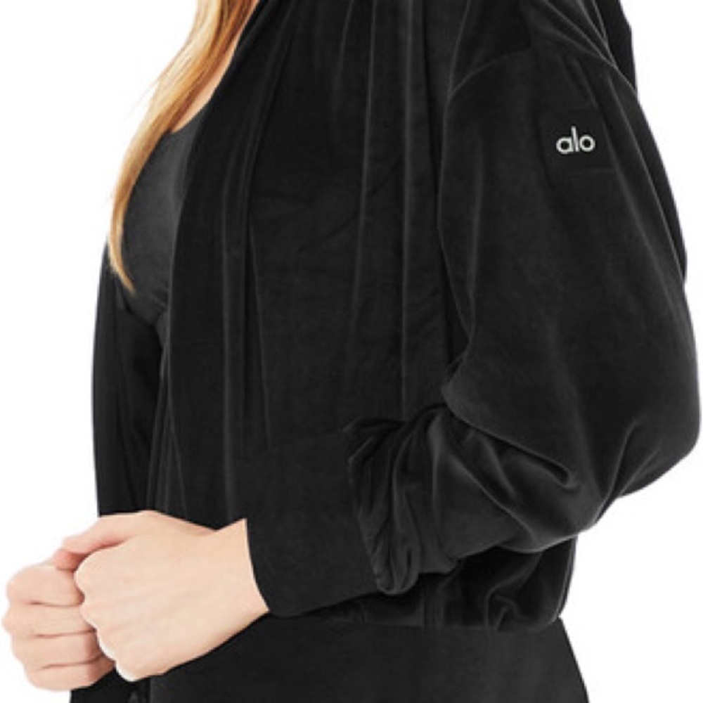 NWOT ALO Yoga Velour Glimmer Full Zip Sweatsuit, Black XS